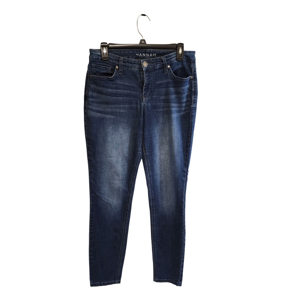 Hannah Skinny Jeans Womens 8 Dark Wash Stretch Denim Whiskered Mid Rise Blue
